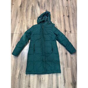L.L.Bean Womens M Reg Green Hooded Down Puffer Parka CoatWarm Winter Insulation